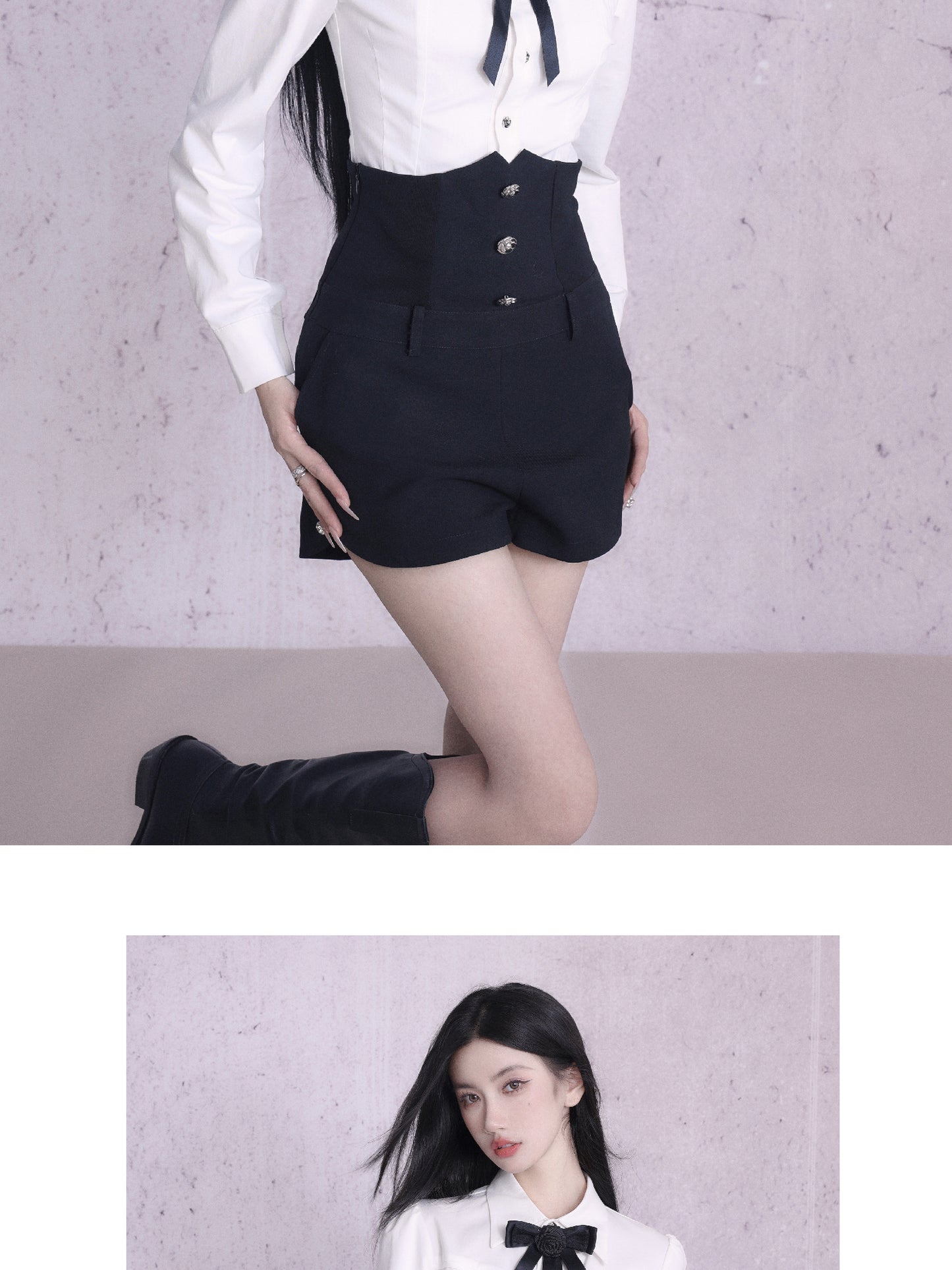 Corset-Inspired Blouse & Button-Front High-Waisted Shorts