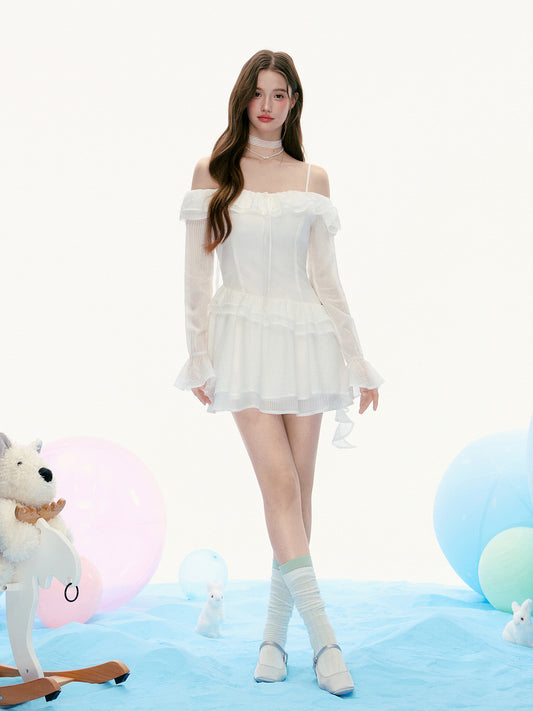 Asymmetric Waist Ruffled Dress With Spaghetti Straps