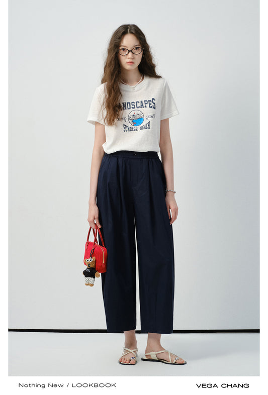 Relaxed Crinkled Wide-Leg Cropped Pants