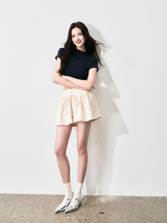 V-Waist Back Zip Skirt With Beaded Bow