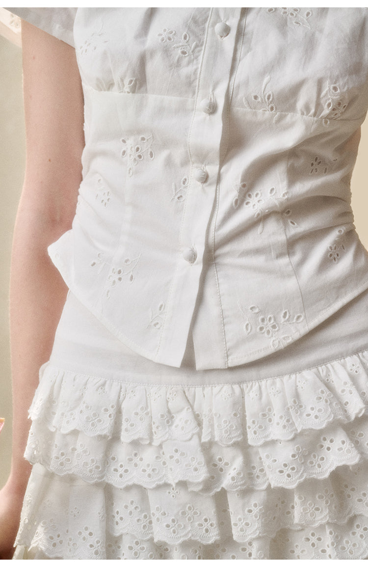 Embroidered Cotton Tiered Skirt