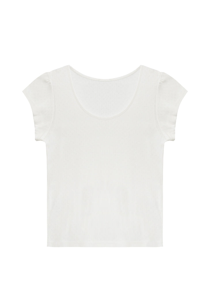 Dainty Pointelle Tee With Puffed Sleeves