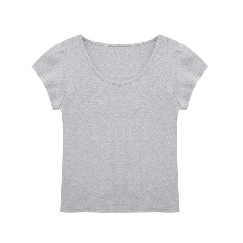 Dainty Pointelle Tee With Puffed Sleeves