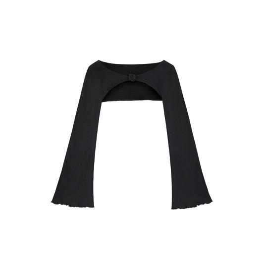 Cropped Flare Sleeve Top With Flower Hook Closure