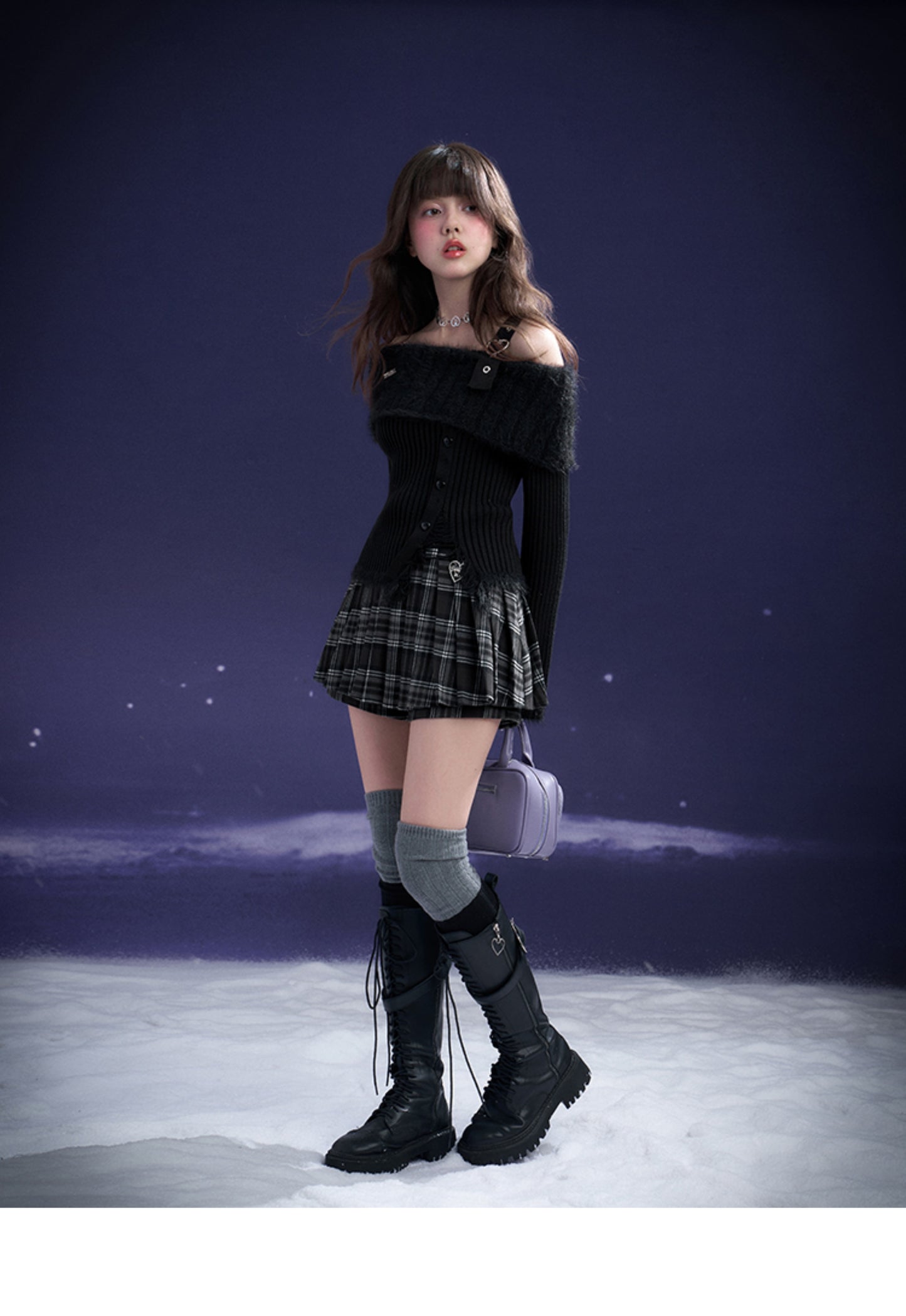 Single-Strap Off-Shoulder Fuzzy Knit Top