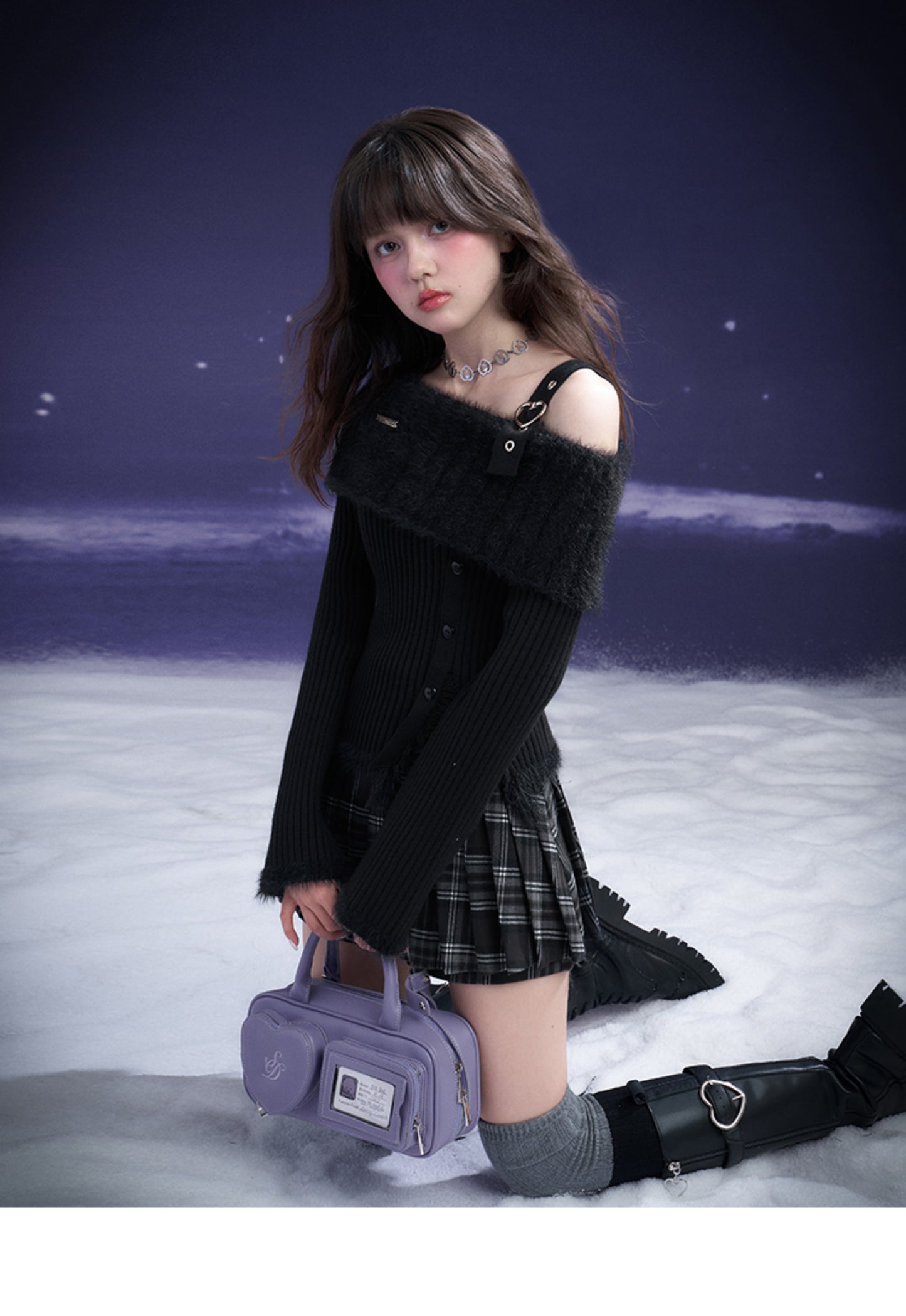 Single-Strap Off-Shoulder Fuzzy Knit Top