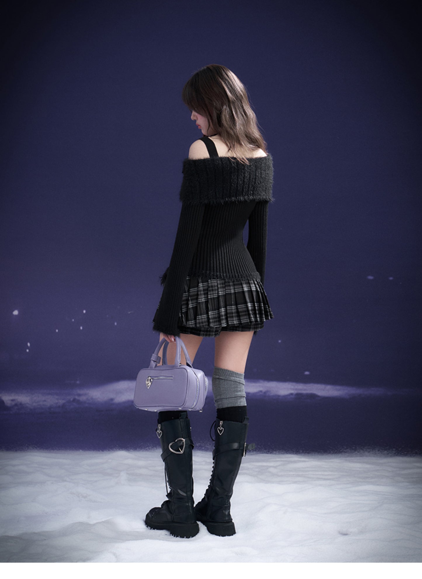 Single-Strap Off-Shoulder Fuzzy Knit Top