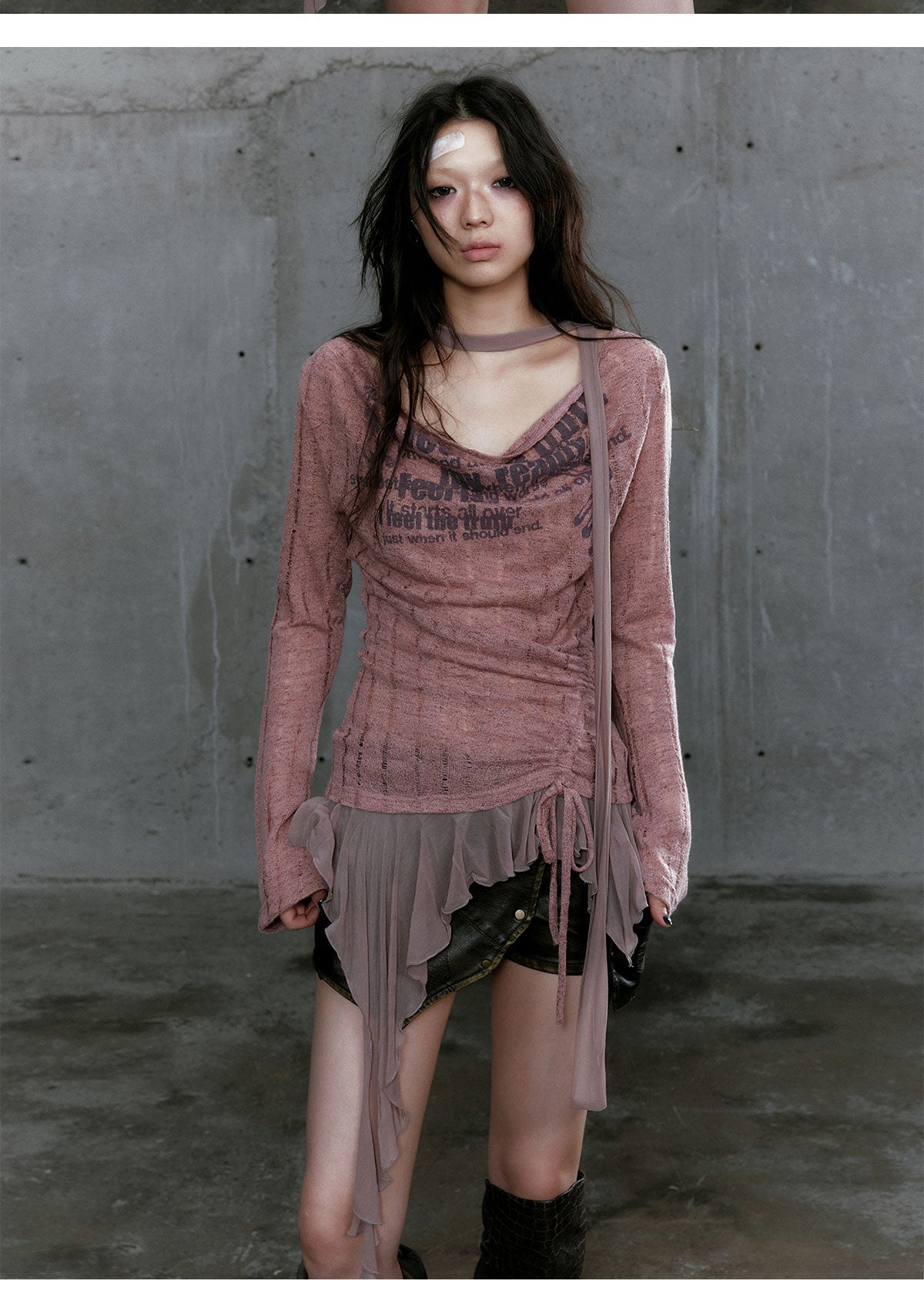 Ruffled Punk Knit Top With Tie Detail
