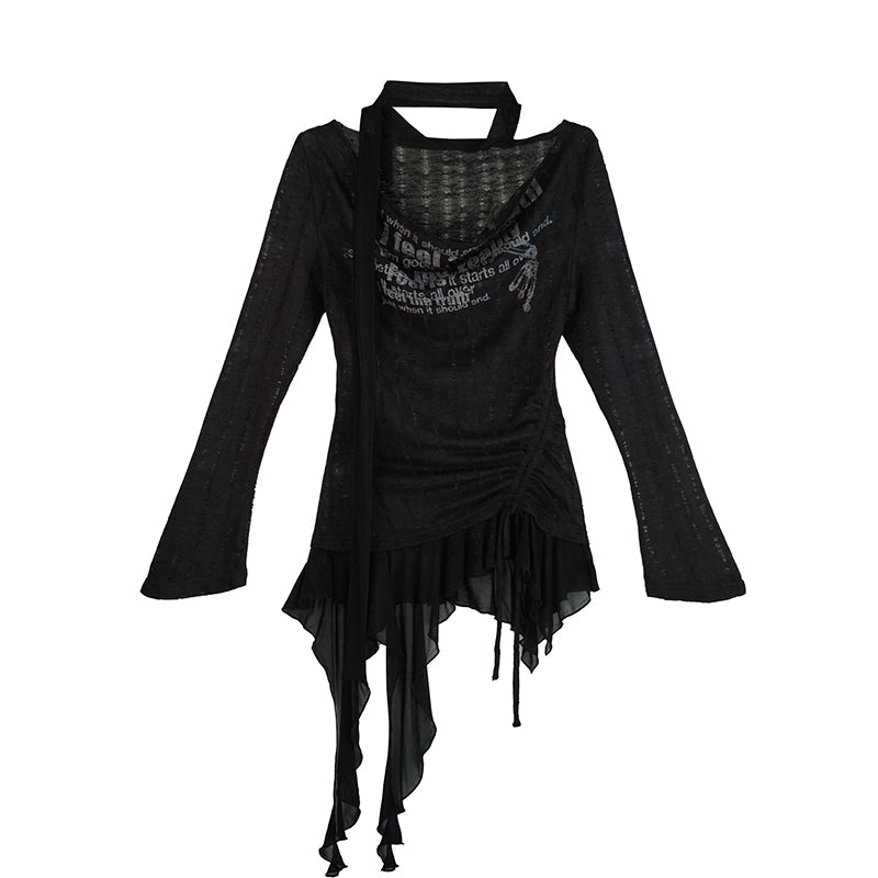 Ruffled Punk Knit Top With Tie Detail