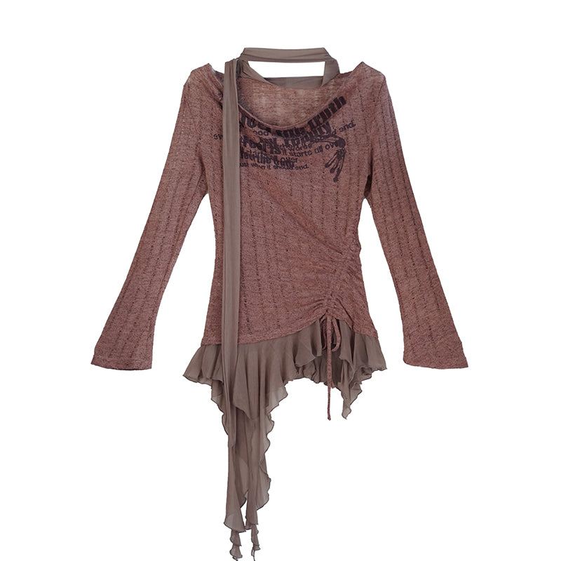 Ruffled Punk Knit Top With Tie Detail