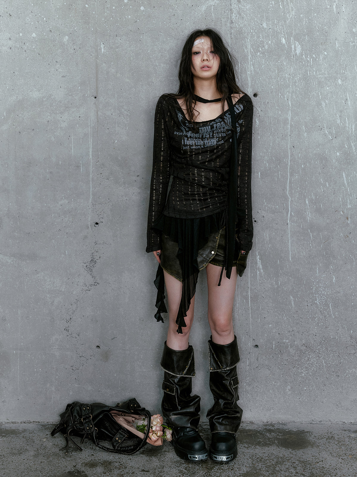 Ruffled Punk Knit Top With Tie Detail