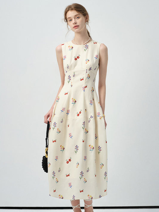 Sleeveless Floral Tailored Dress