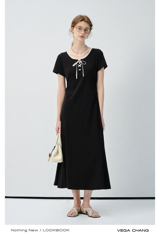 Lace-Up Cotton Blend T-Shirt Dress In 2 Lengths