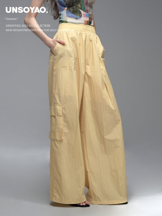 Wide-Leg Nylon Cargo Pants