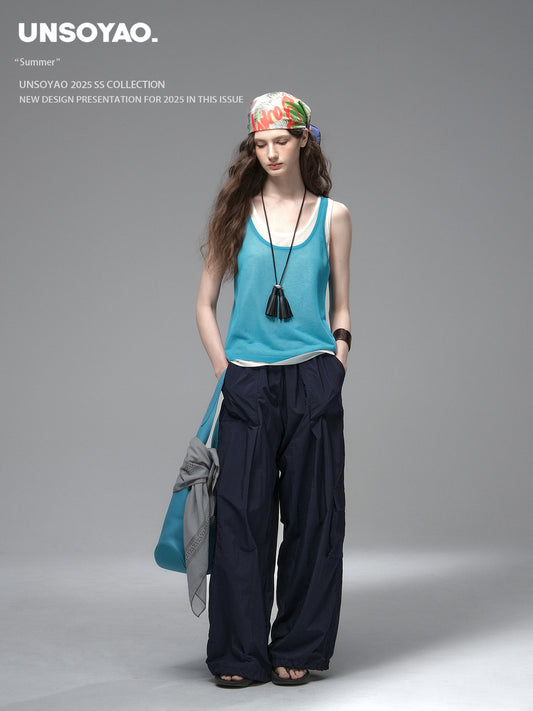 Wide-Leg Nylon Cargo Pants
