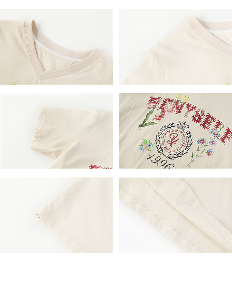 V-Neck Floral Print T-Shirt & Drawstring Pants