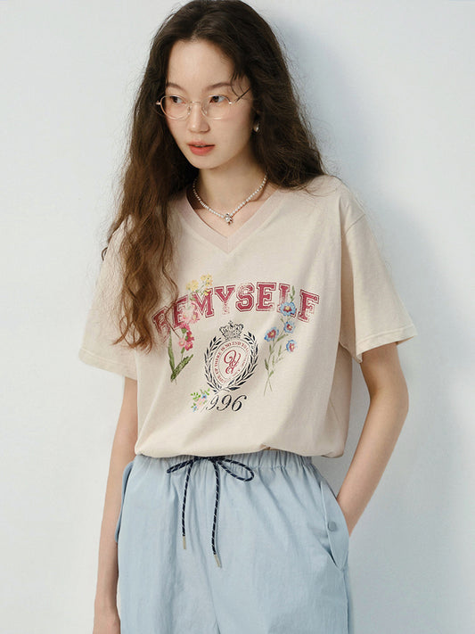 V-Neck Floral Print T-Shirt & Drawstring Pants
