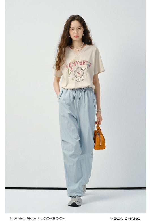 V-Neck Floral Print T-Shirt & Drawstring Pants
