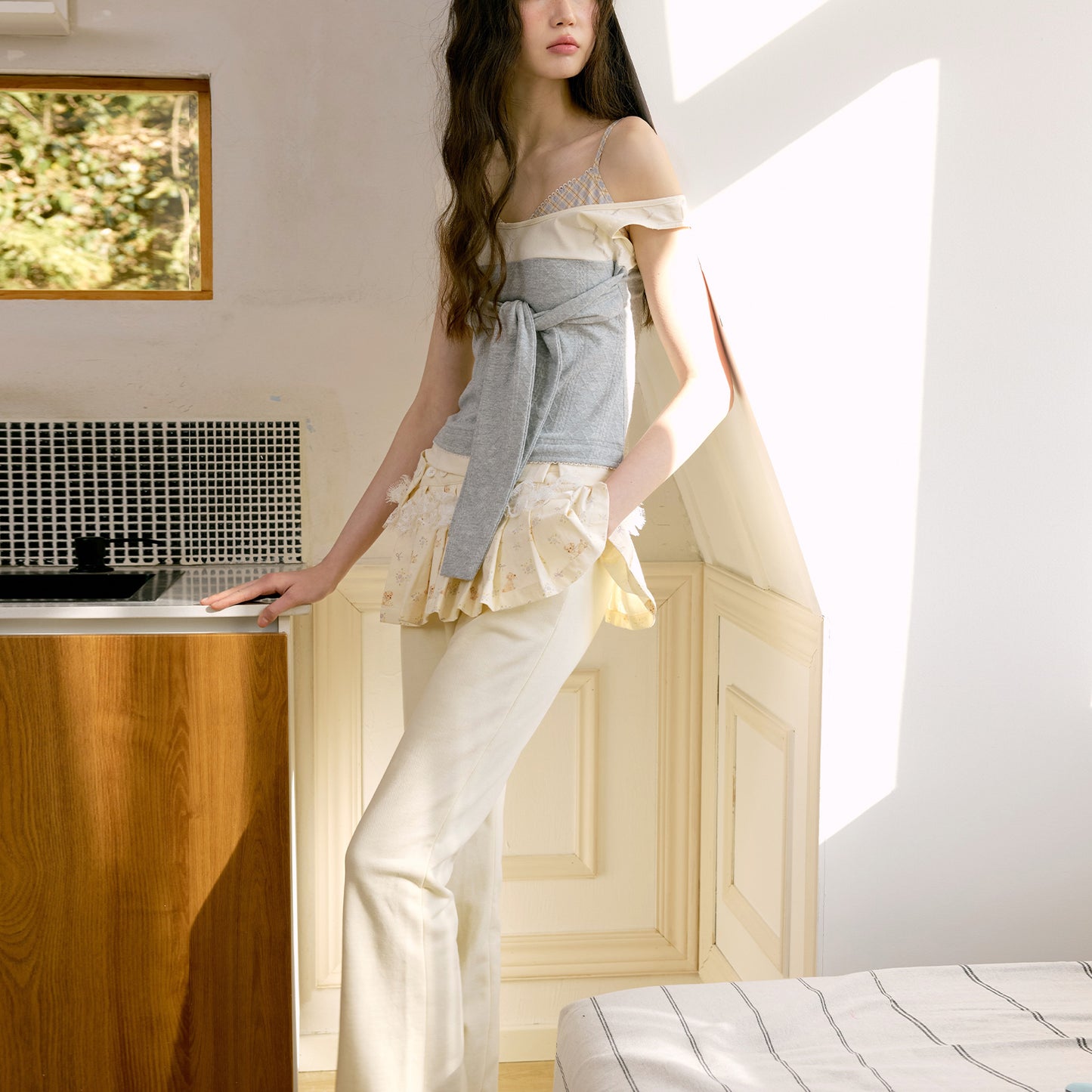 Puppy Print Hoodie & Pants With Removable Skirt Overlay