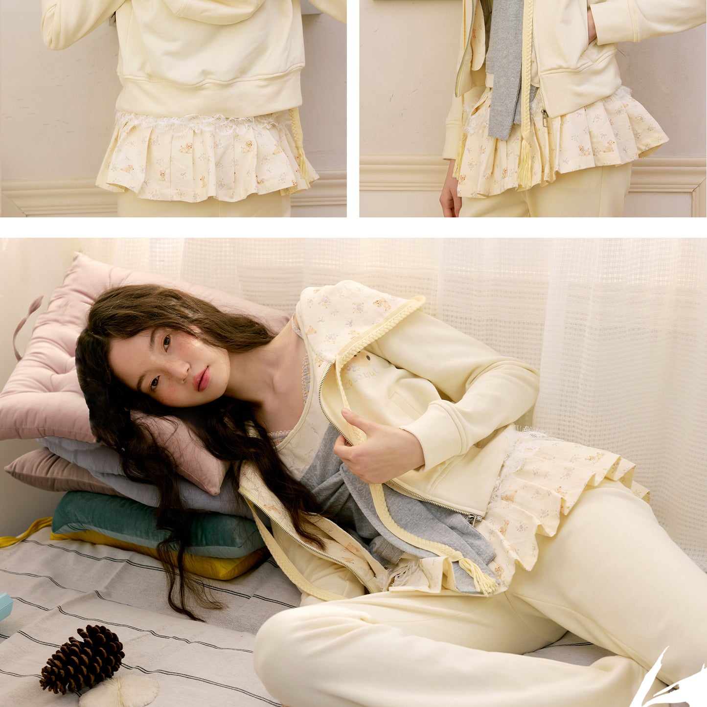 Puppy Print Hoodie & Pants With Removable Skirt Overlay