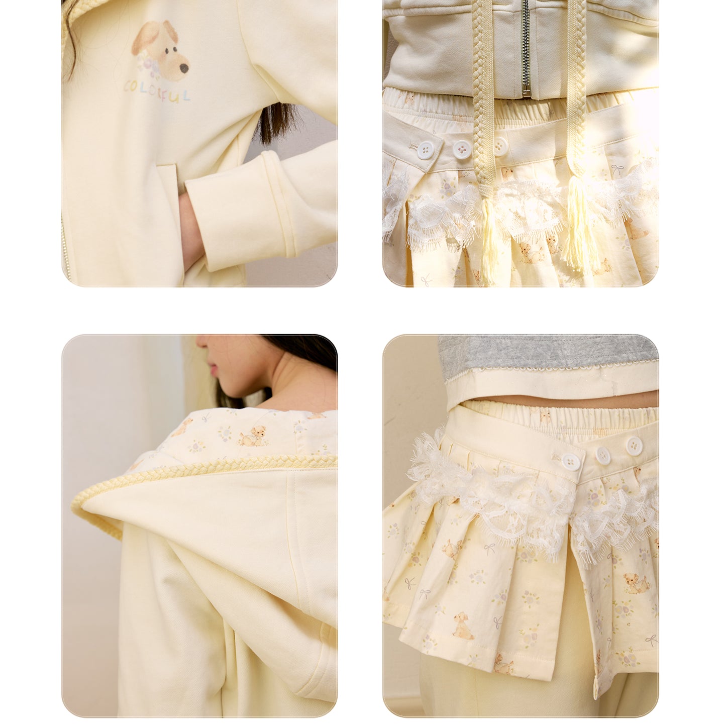 Puppy Print Hoodie & Pants With Removable Skirt Overlay