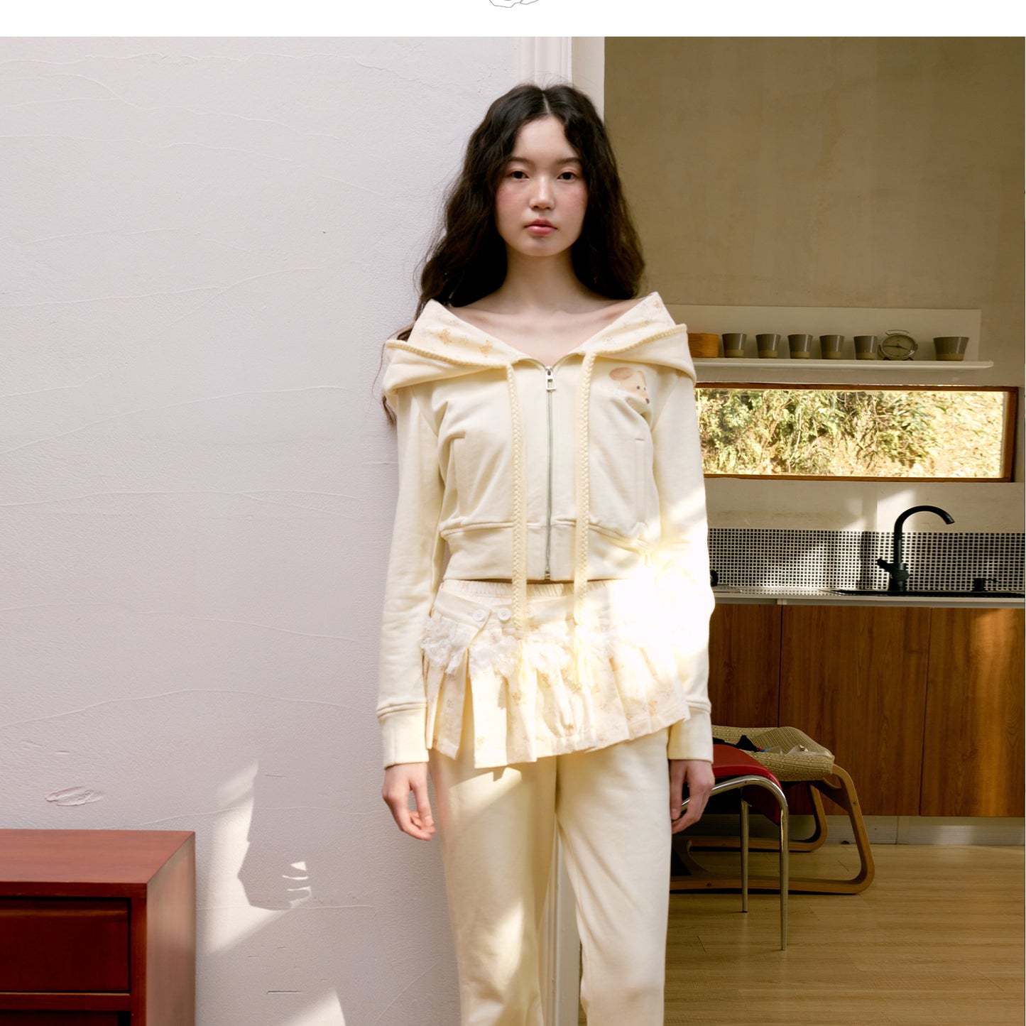 Puppy Print Hoodie & Pants With Removable Skirt Overlay