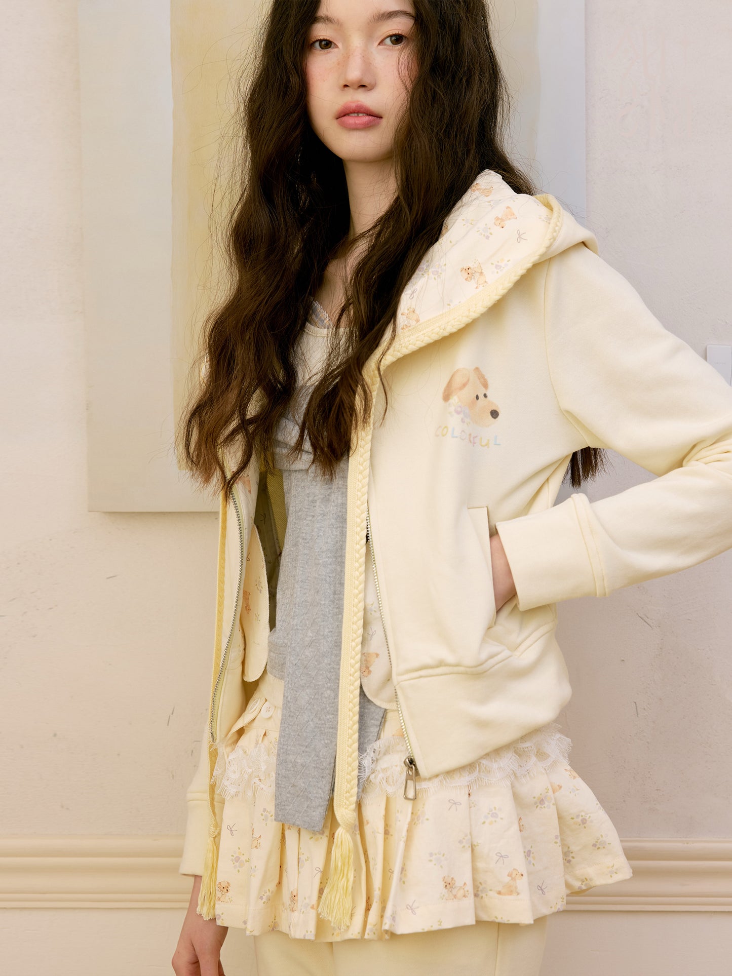 Puppy Print Hoodie & Pants With Removable Skirt Overlay