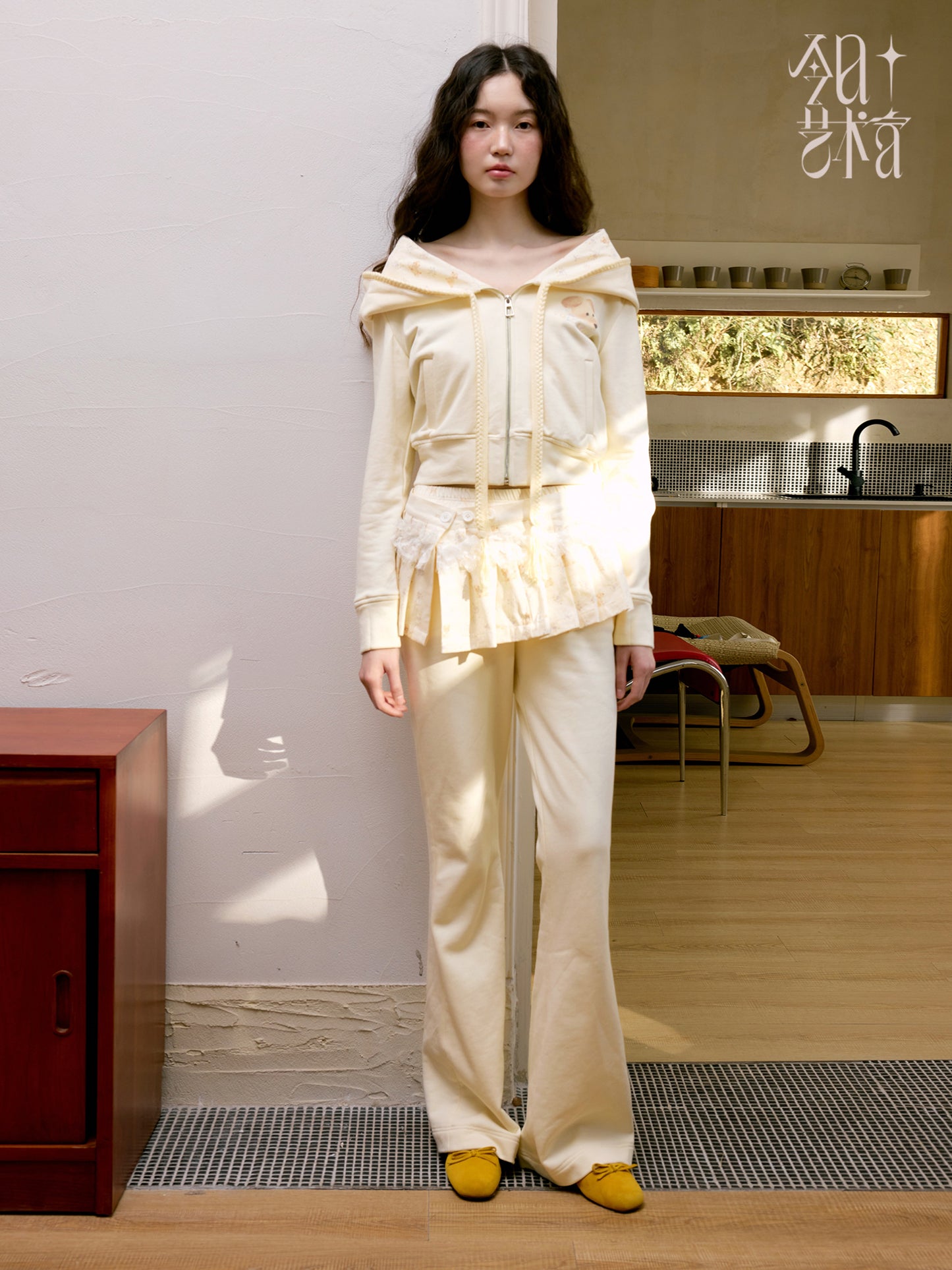 Puppy Print Hoodie & Pants With Removable Skirt Overlay