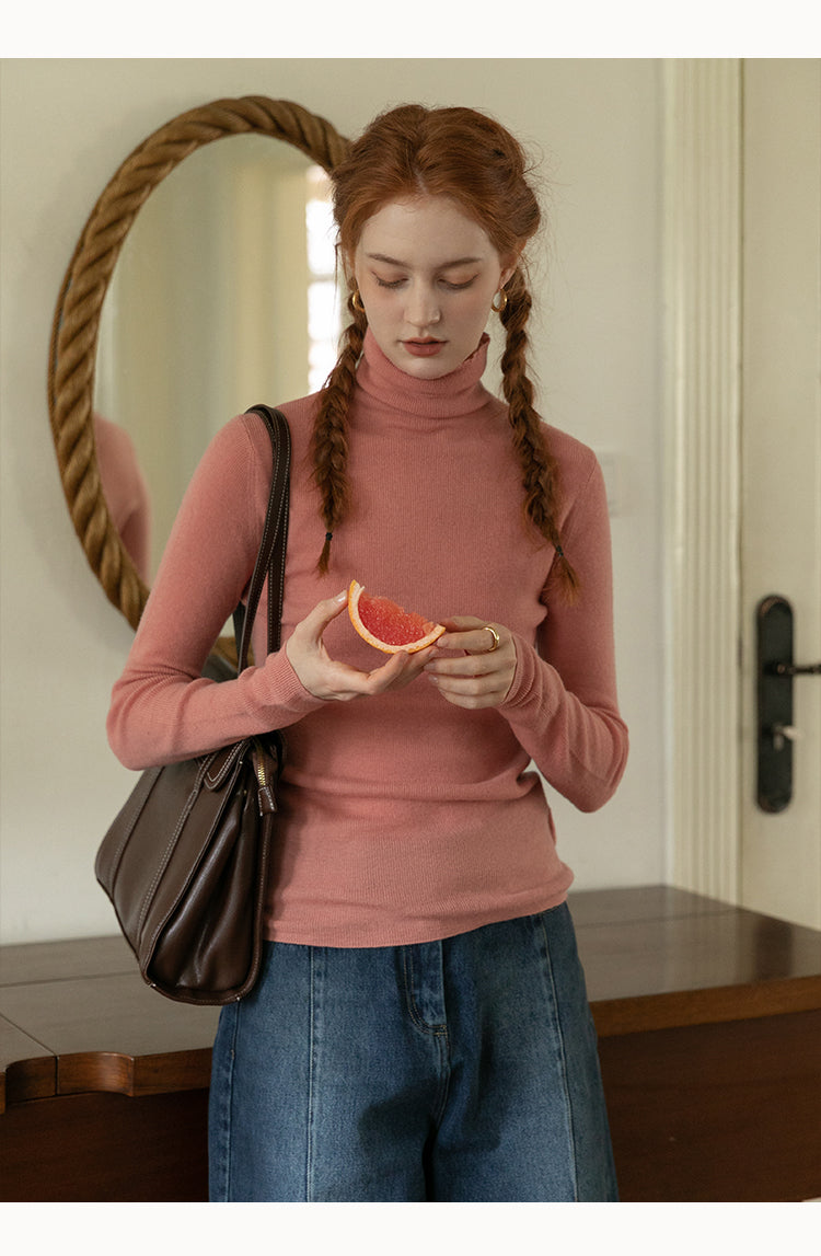 Slim Fit High Neck Merino Wool Sweater