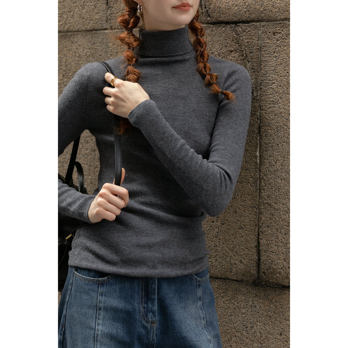 Slim Fit High Neck Merino Wool Sweater