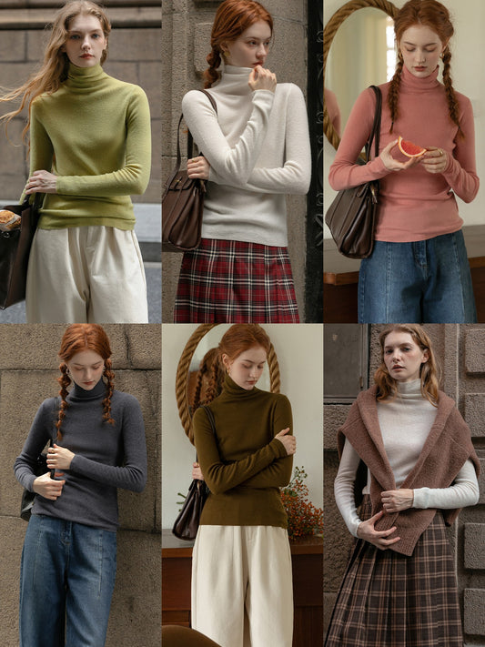 Slim Fit High Neck Merino Wool Sweater