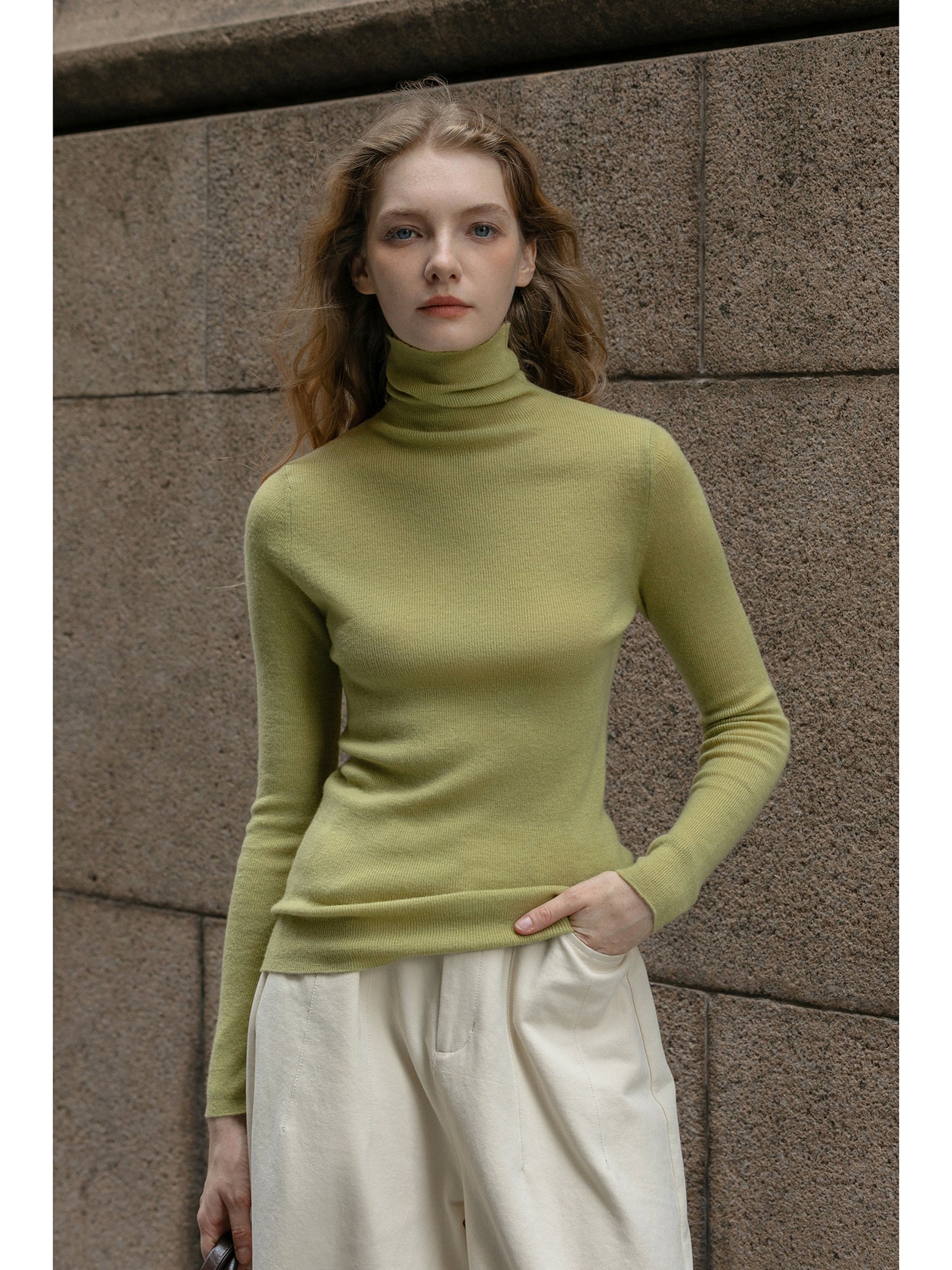 Slim Fit High Neck Merino Wool Sweater