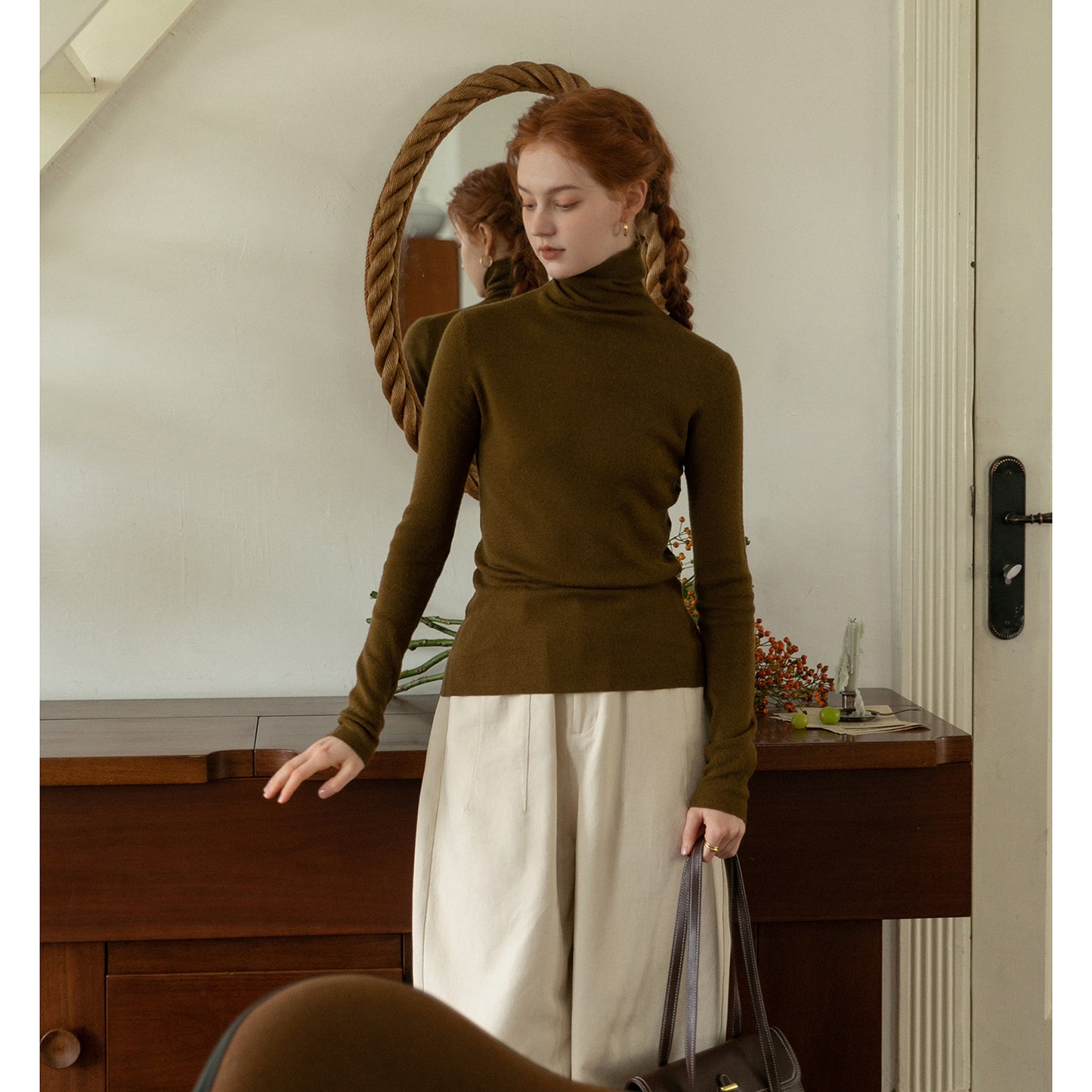Slim Fit High Neck Merino Wool Sweater