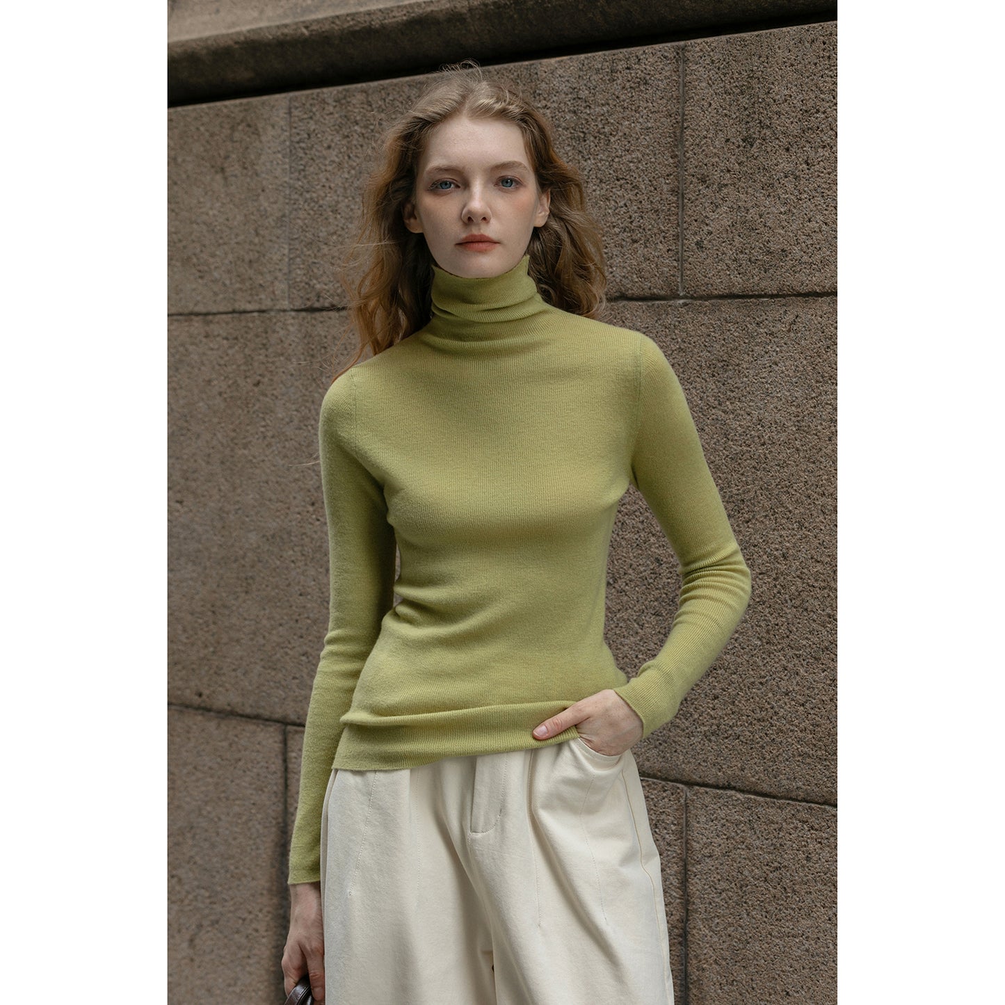 Slim Fit High Neck Merino Wool Sweater