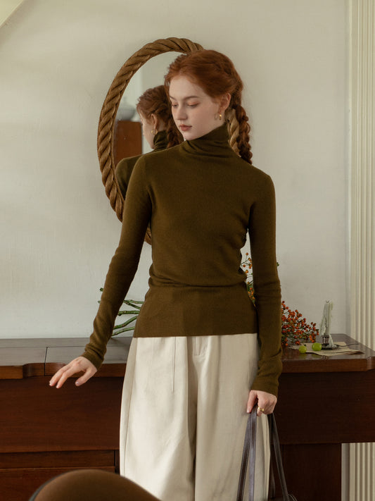 Slim Fit High Neck Merino Wool Sweater