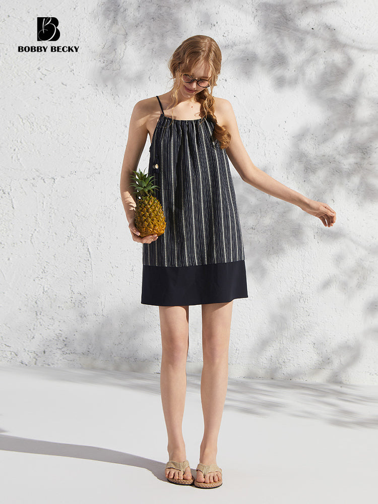 Pure Cotton A-Line Dress With Tassel Strap