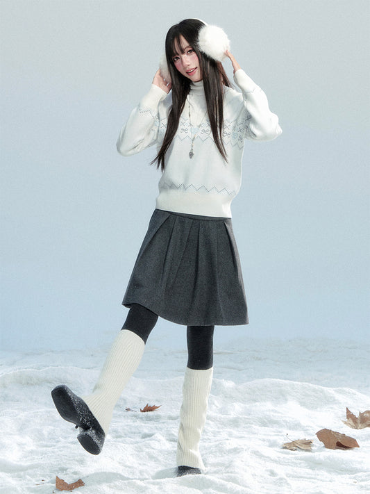 V-Neck Fair Isle Knit Pullover With Bow Motif