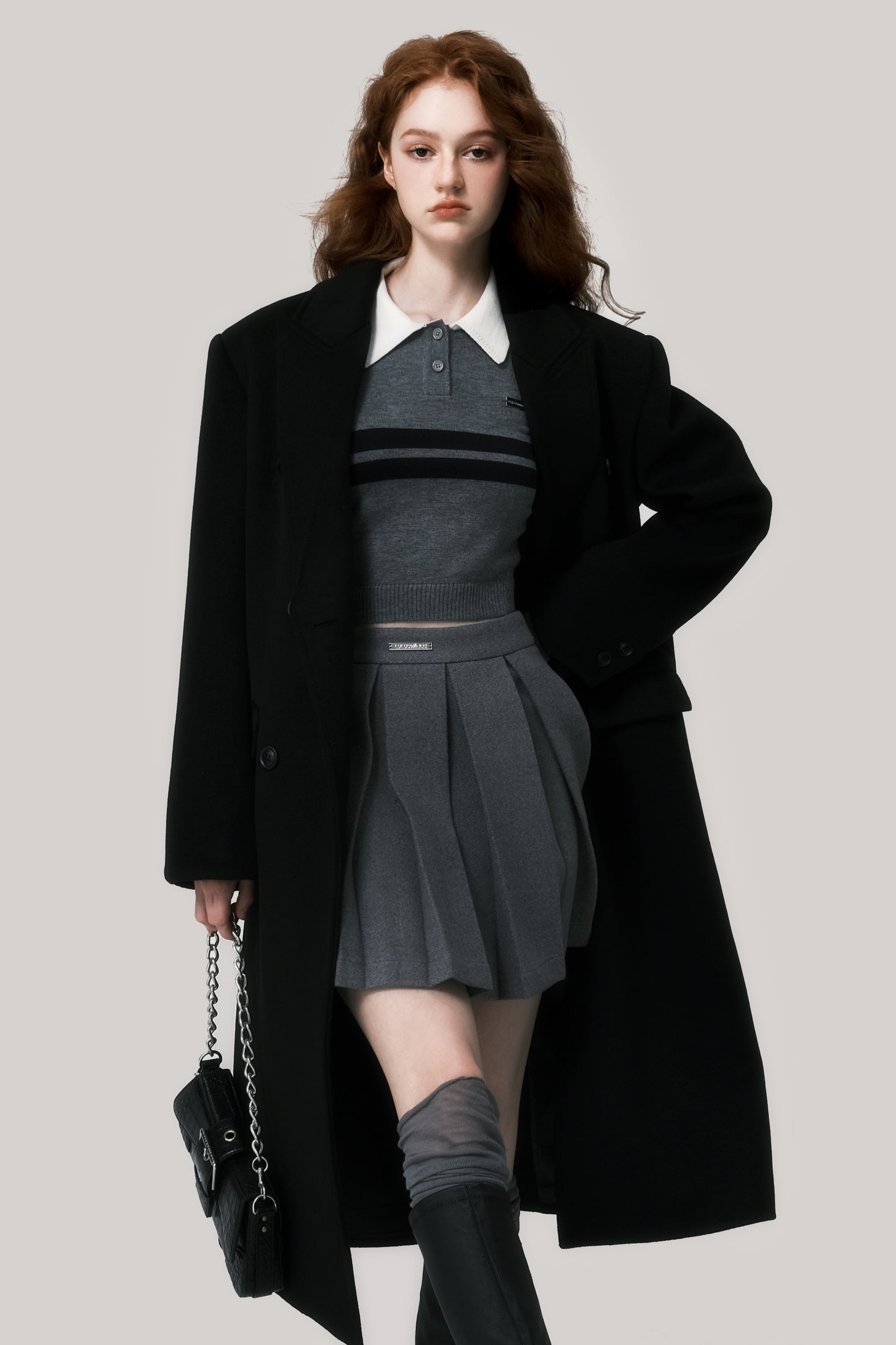 College Style Striped Cropped Polo Sweater