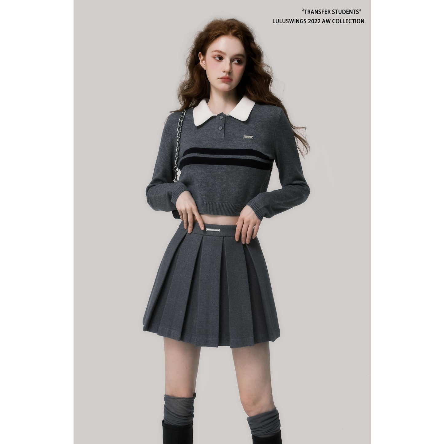 College Style Striped Cropped Polo Sweater