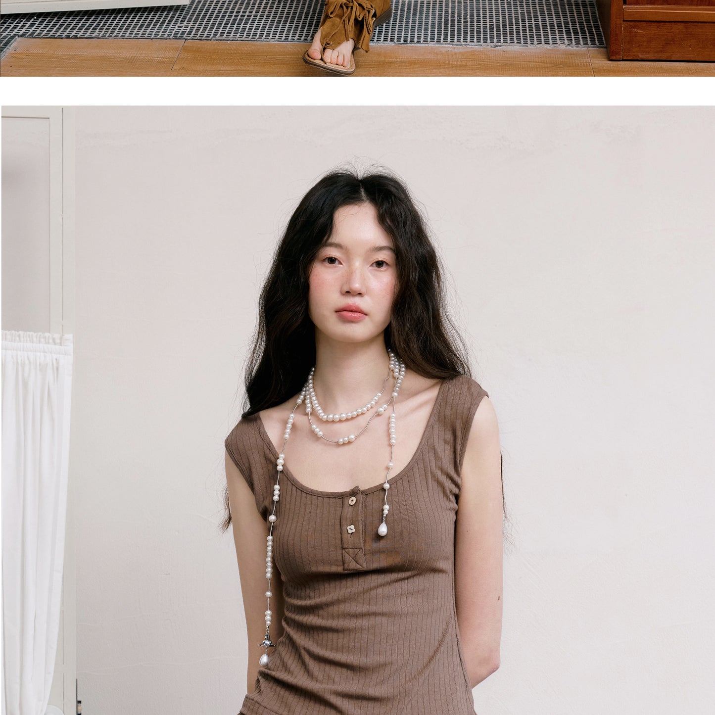 Sleeveless Rib & Long-Sleeve Crop Top Set