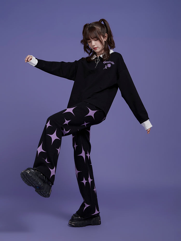 Gothic Rose-Embroidered Half-Zip Pullover