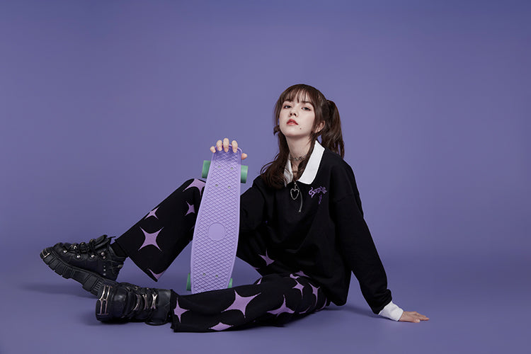 Gothic Rose-Embroidered Half-Zip Pullover