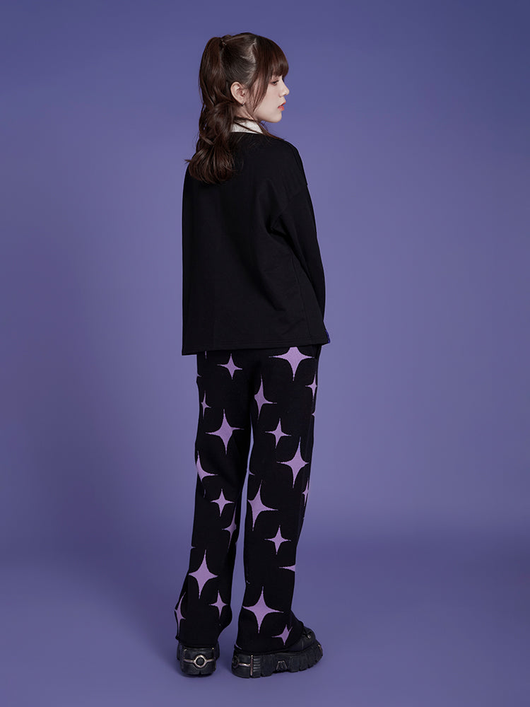 Gothic Rose-Embroidered Half-Zip Pullover