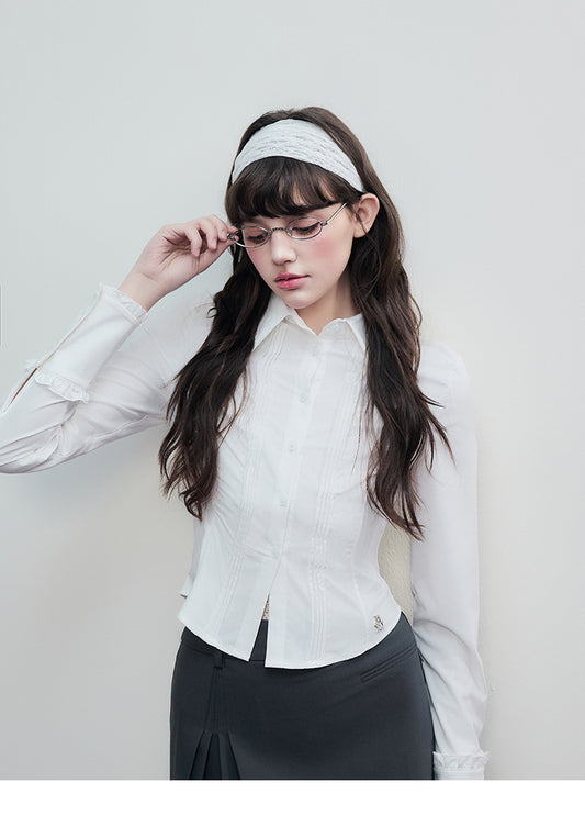 Tailored Pintuck Shirt With Ruffled Cuffs