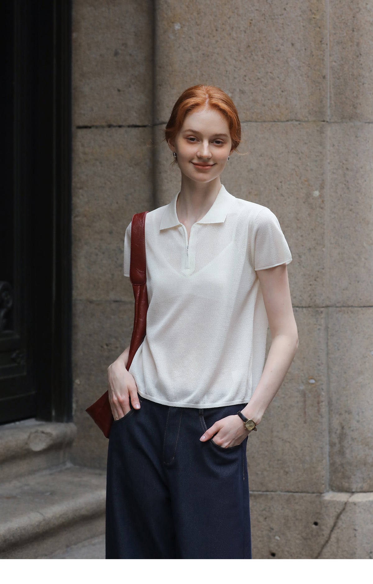 Soft Knit Top With Half-Zip Design