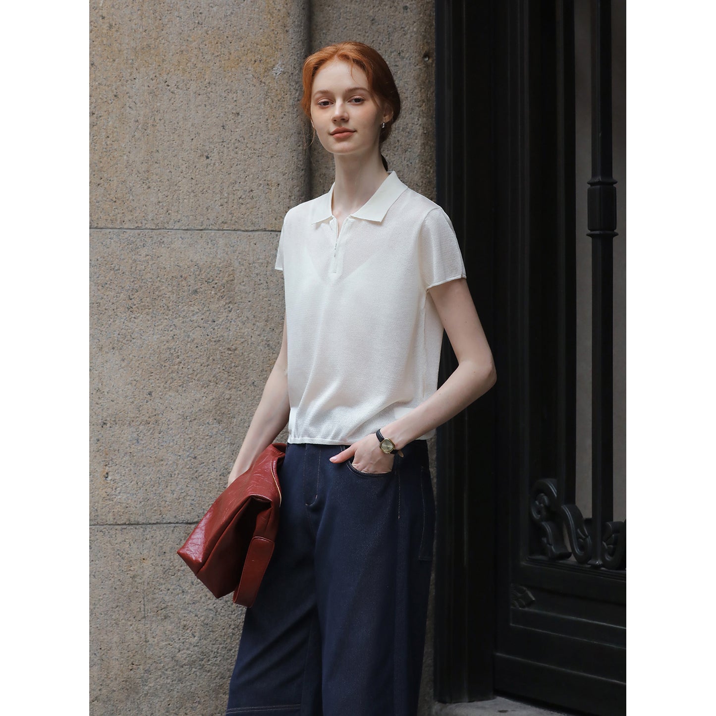 Soft Knit Top With Half-Zip Design