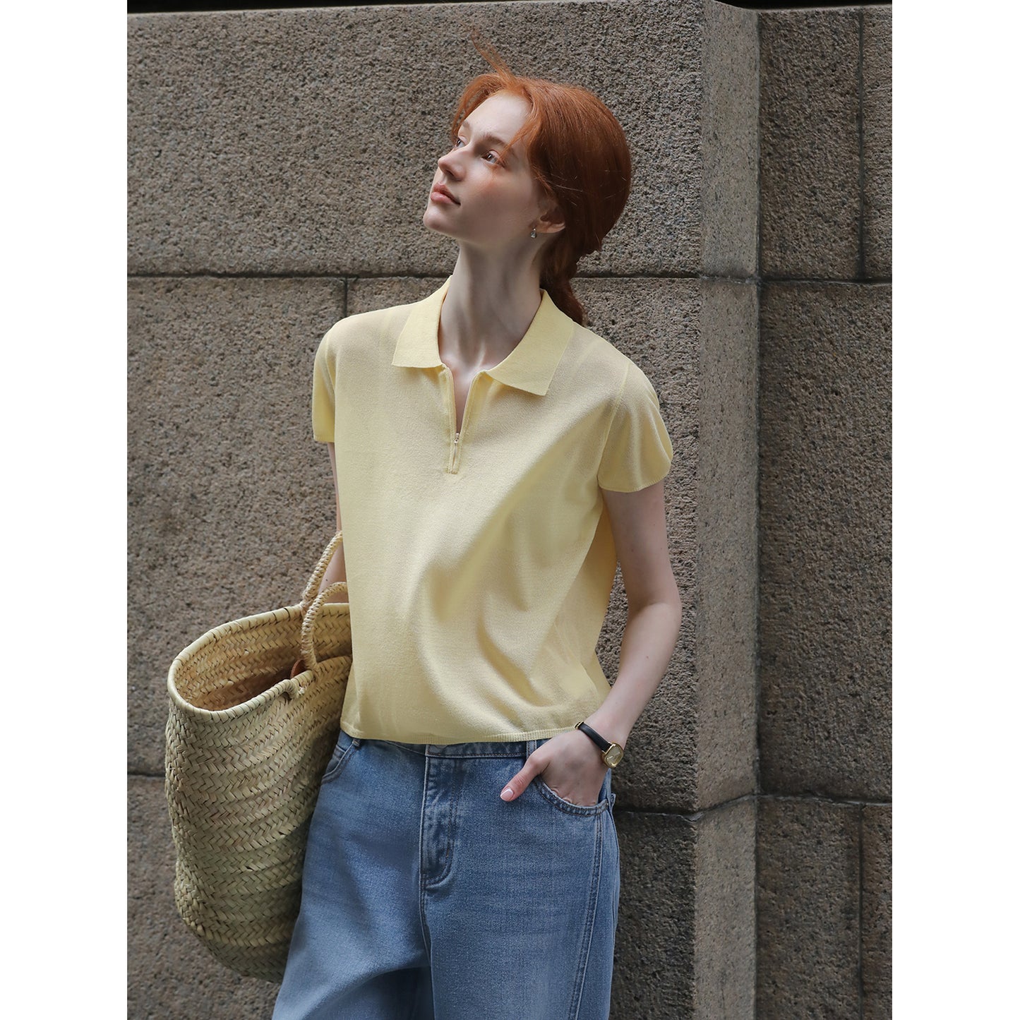 Soft Knit Top With Half-Zip Design