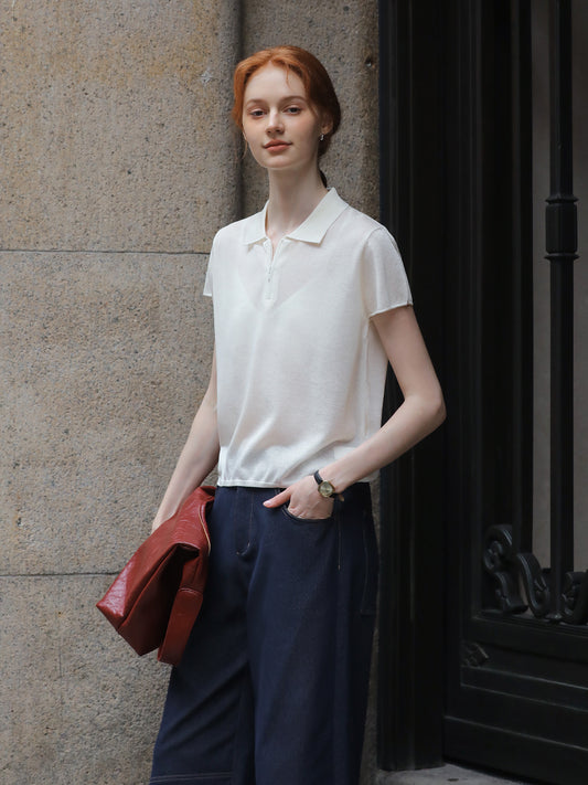 Soft Knit Top With Half-Zip Design