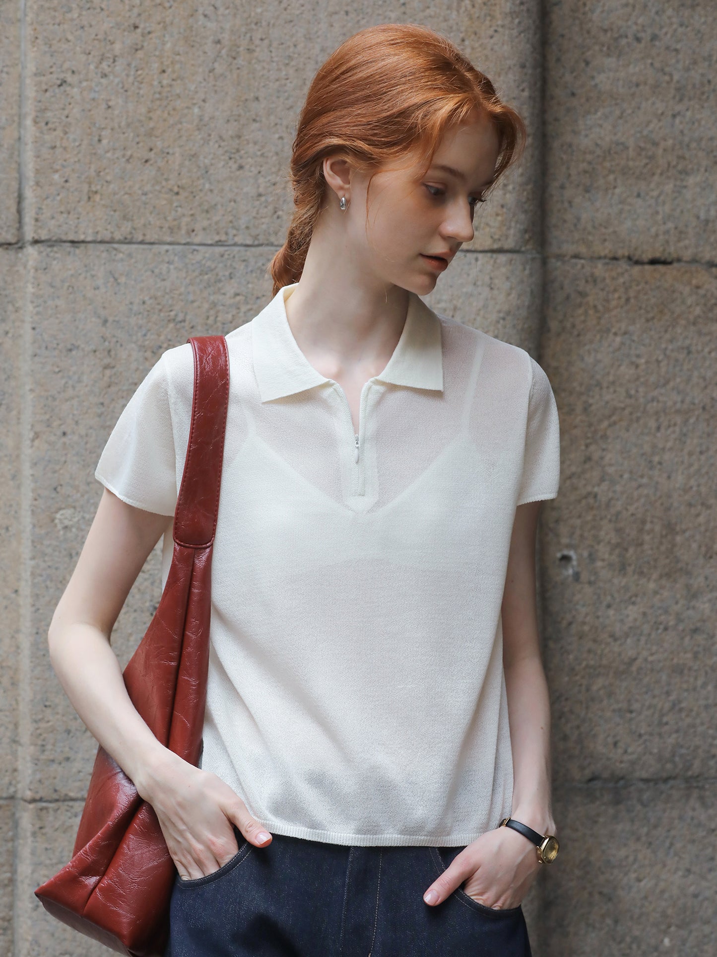 Soft Knit Top With Half-Zip Design