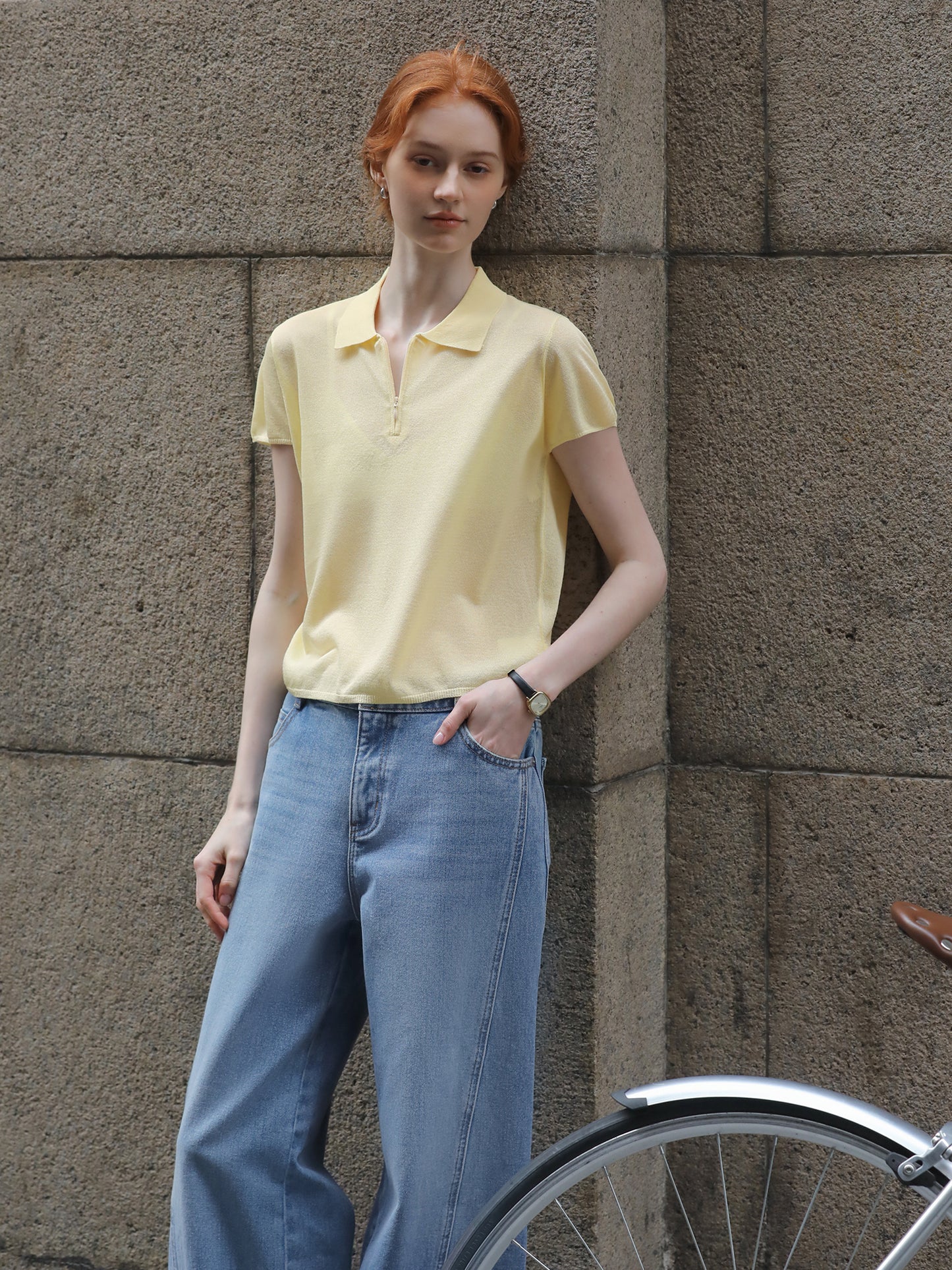 Soft Knit Top With Half-Zip Design
